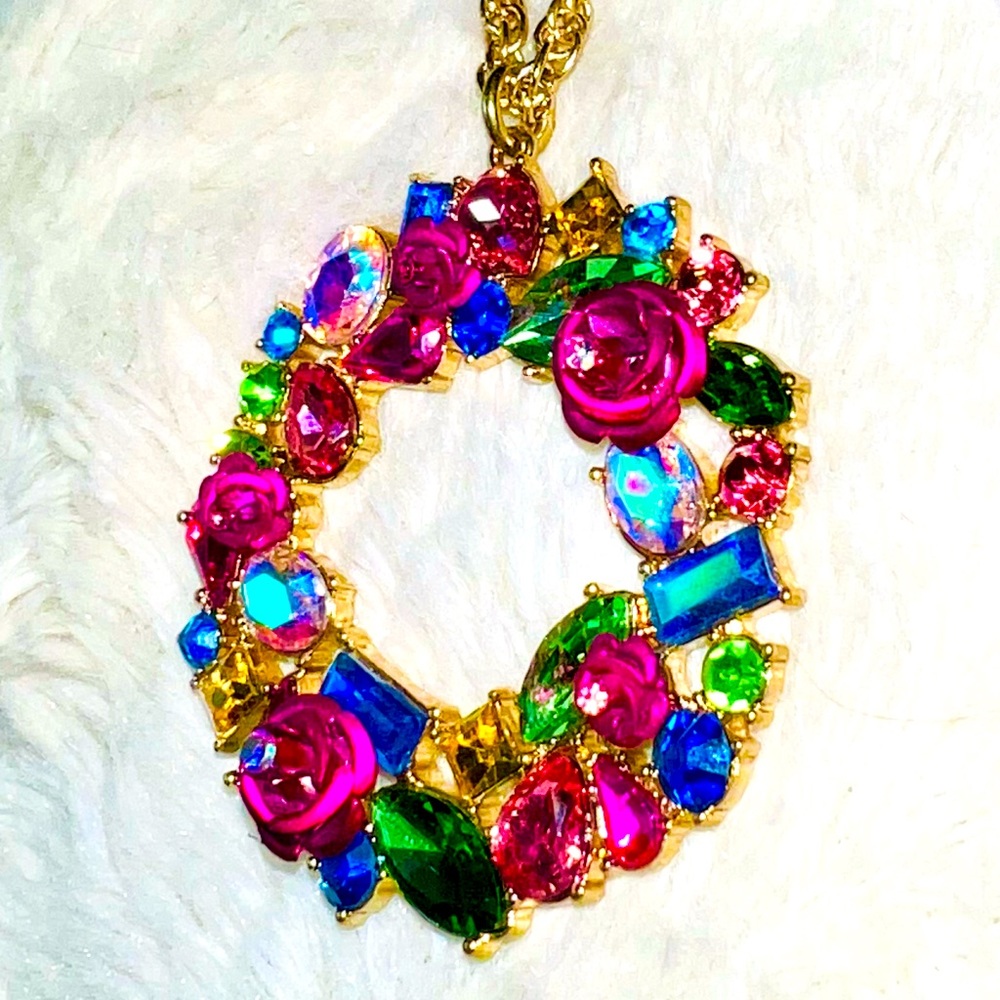 Betsey Johnson Gold-Tone Multi-Stone Rose Wreath Pendant Necklace